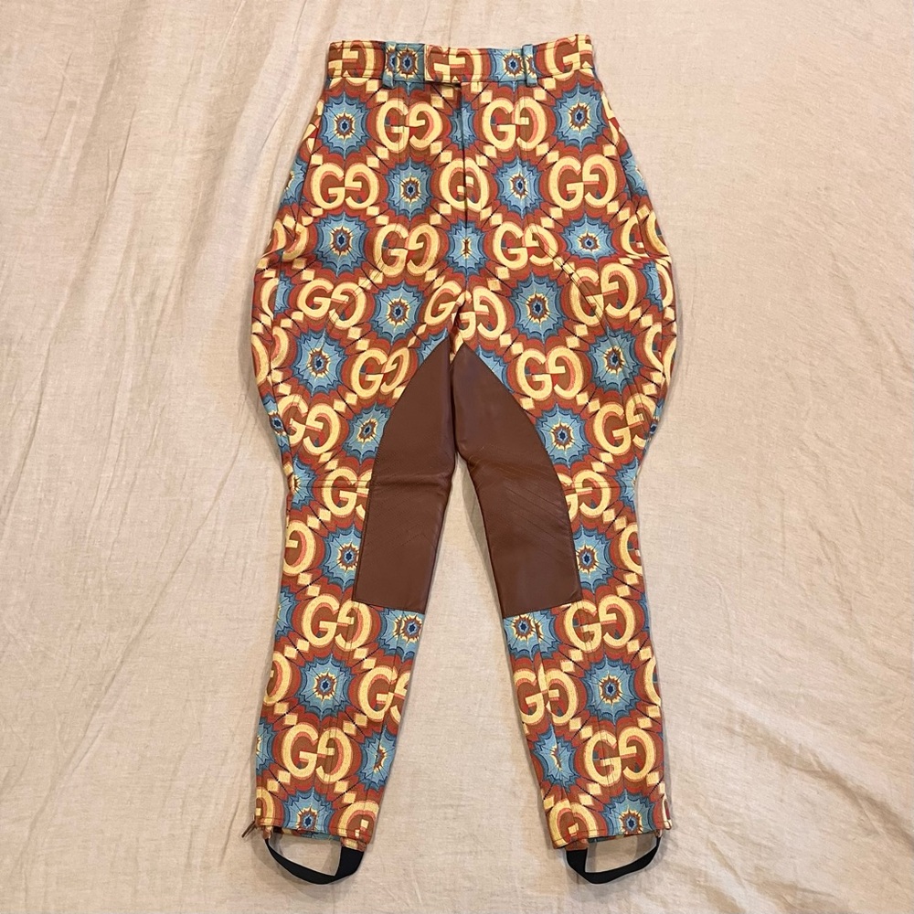$2950 Gucci Psychedelic GG Logo With Leather Detail Trousers - Picture 3 of 15